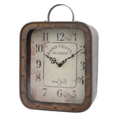 Stonebriar Large Square Rustic Metal Table Top Clock with Handle and Rivet Detail, Industrial Home Decor Accents for the Mantel, Shelf, Desk, or Any Table Top, Battery Operated image 0